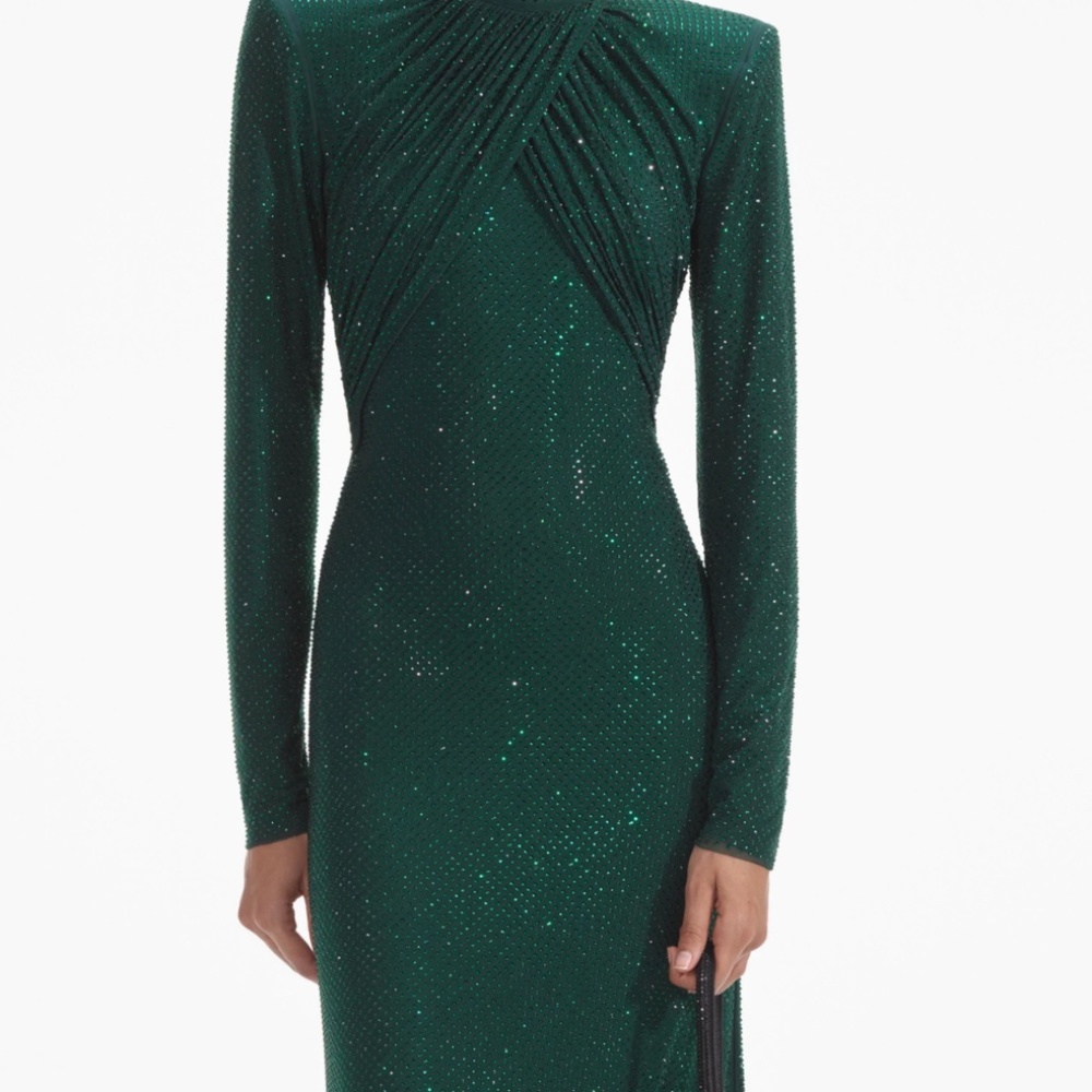 self-portrait Emerald Green Rhinestone Mesh Midi Dress Size US6 - MSRP $700 -NWT - Picture 4 of 9